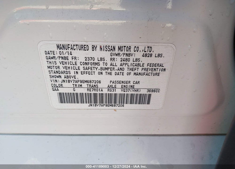 2014 INFINITI Q50 VIN: JN1BV7AP9EM687206