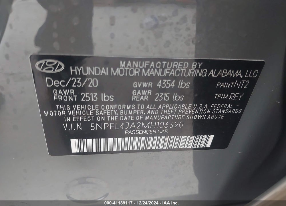 2021 HYUNDAI SONATA SEL VIN: 5NPEL4JA2MH106390