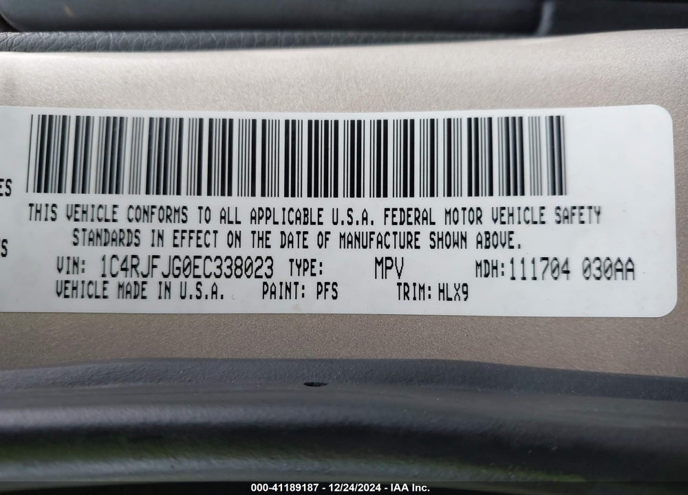 2014 JEEP GRAND CHEROKEE VIN: 1C4RJFJG0EC338023