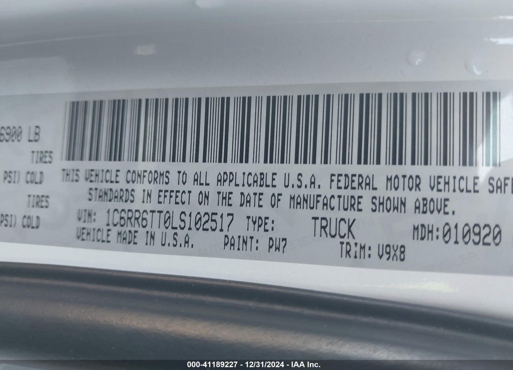 2020 RAM 1500 CLASSIC VIN: 1C6RR6TT0LS102517