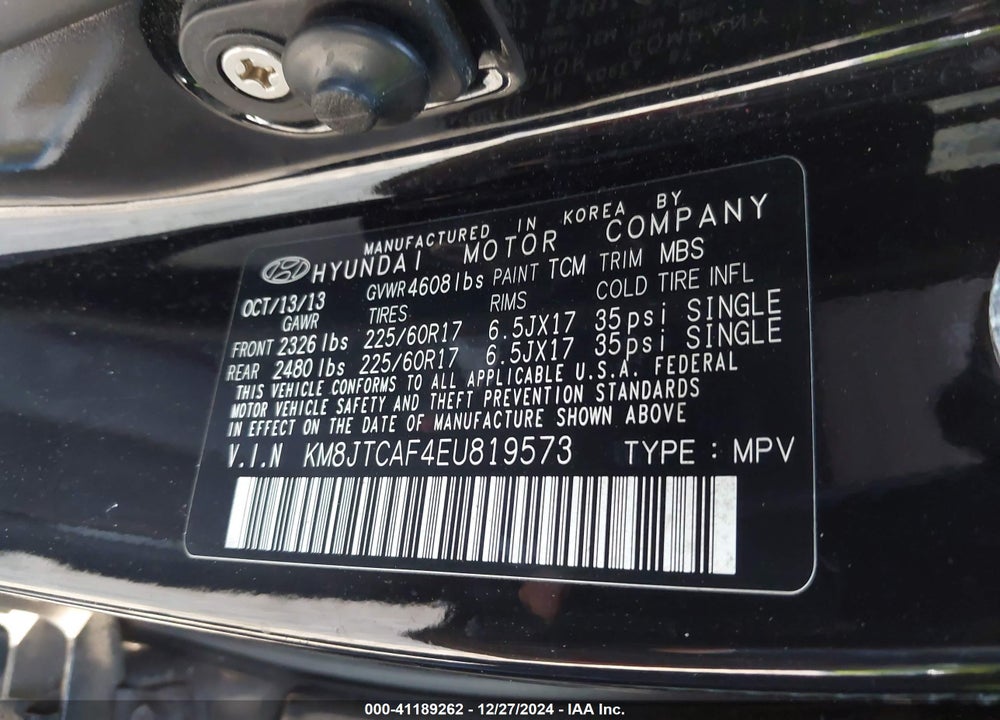 2014 HYUNDAI TUCSON VIN: KM8JTCAF4EU819573