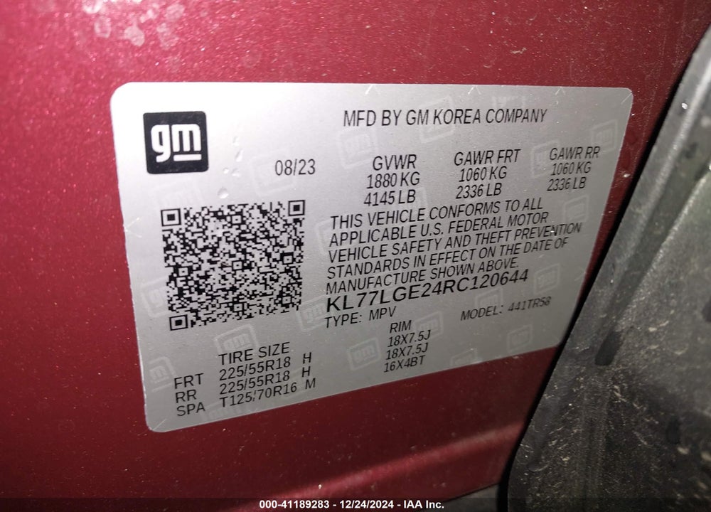 2024 CHEVROLET TRAX VIN: KL77LGE24RC120644