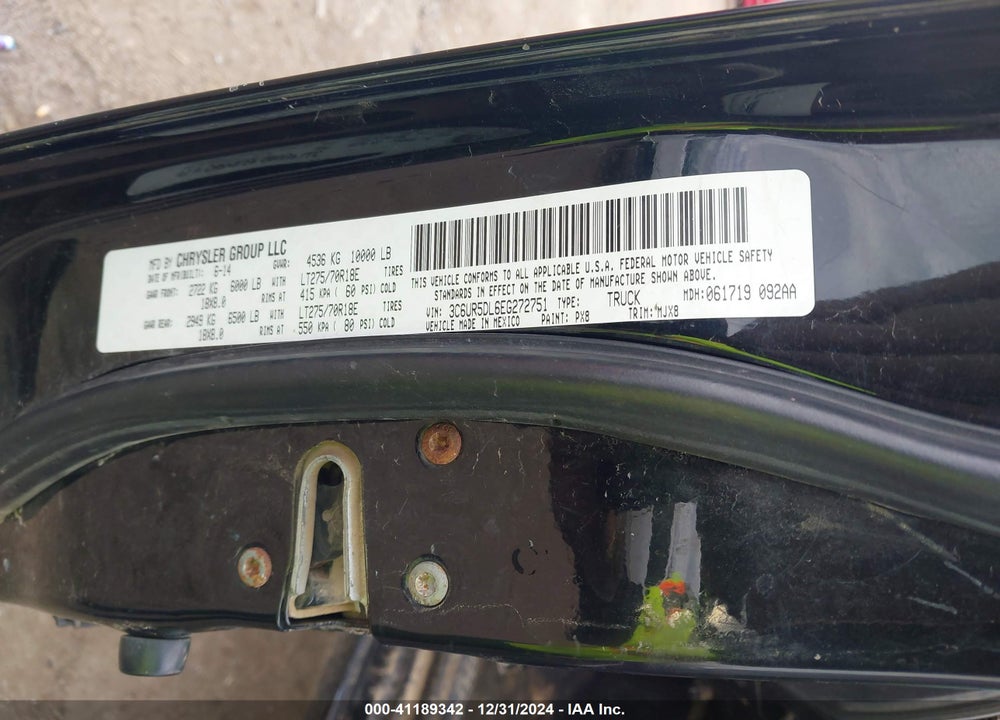 2014 RAM 2500 BIG HORN VIN: 3C6UR5DL6EG272751