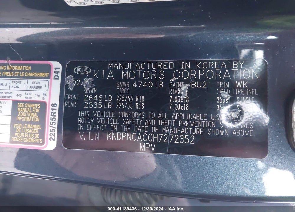 2017 KIA SPORTAGE EX VIN: KNDPNCAC0H7272352