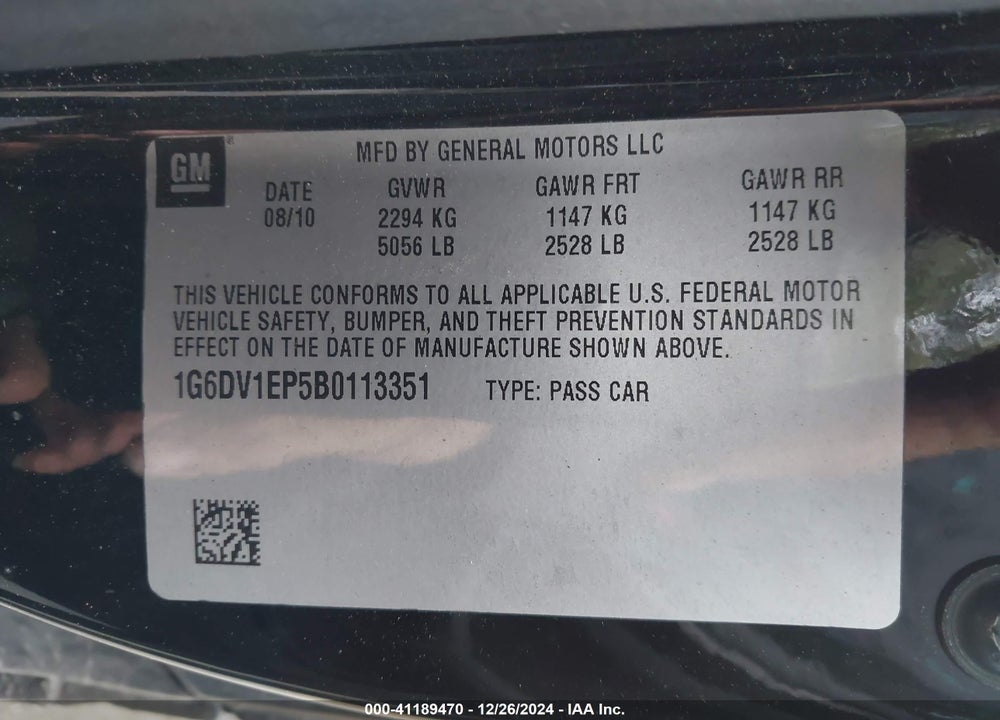2011 CADILLAC CTS-V VIN: 1G6DV1EP5B0113351