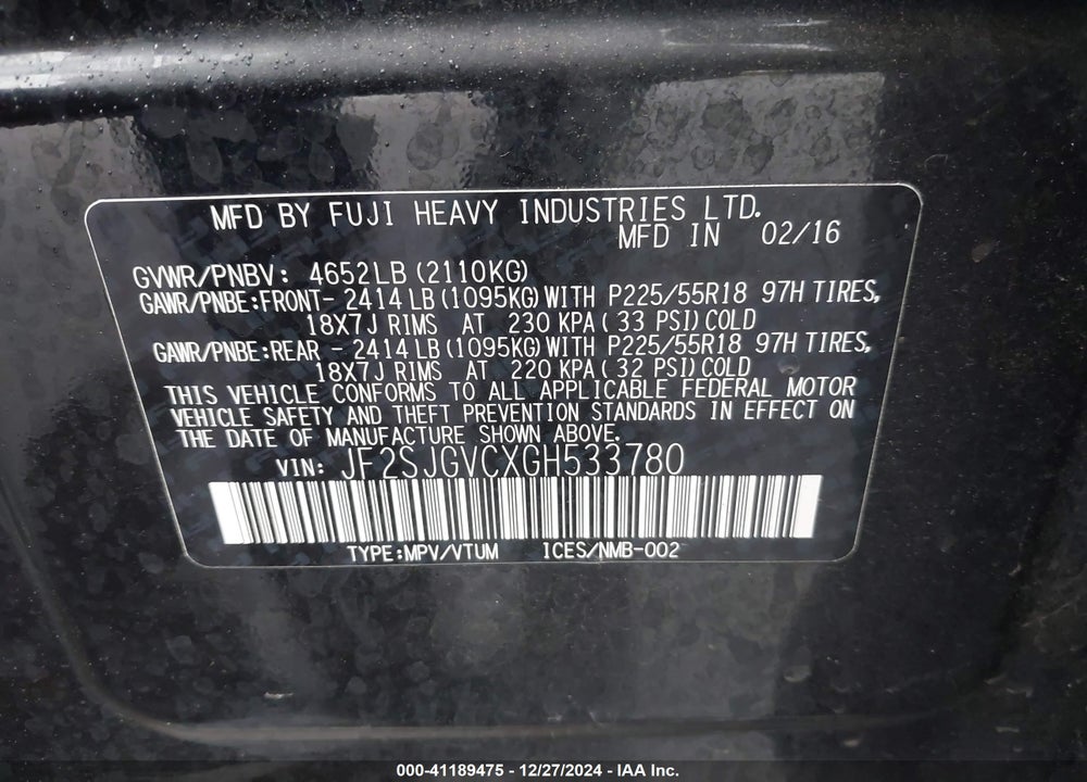2016 SUBARU FORESTER 2.0XT TOURING VIN: JF2SJGVCXGH533780