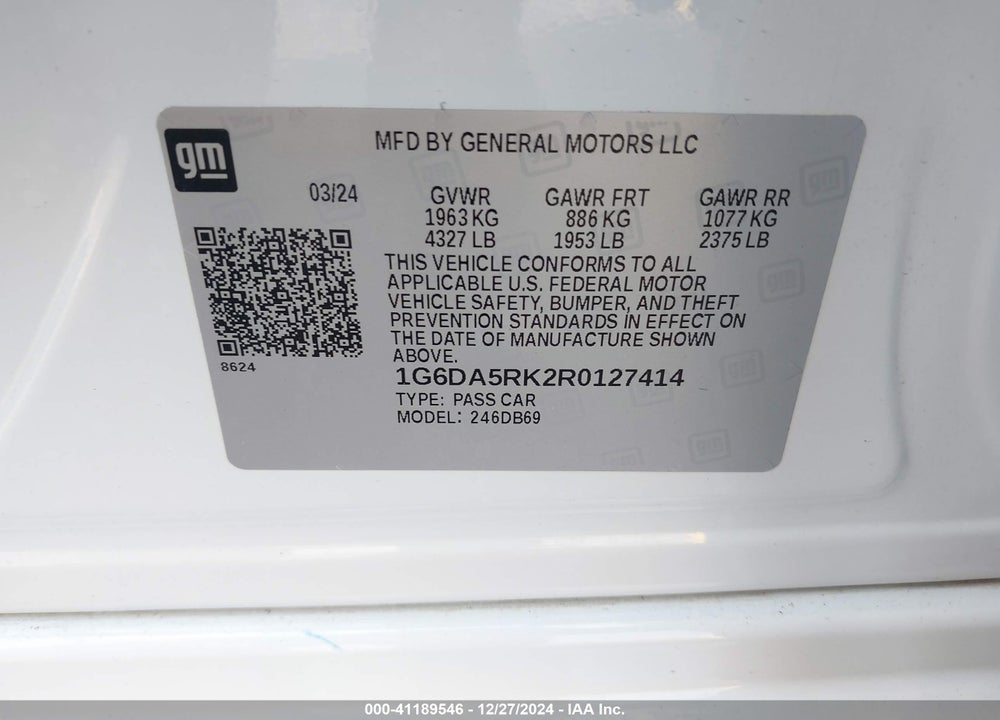 2024 CADILLAC CT4 VIN: 1G6DA5RK2R0127414