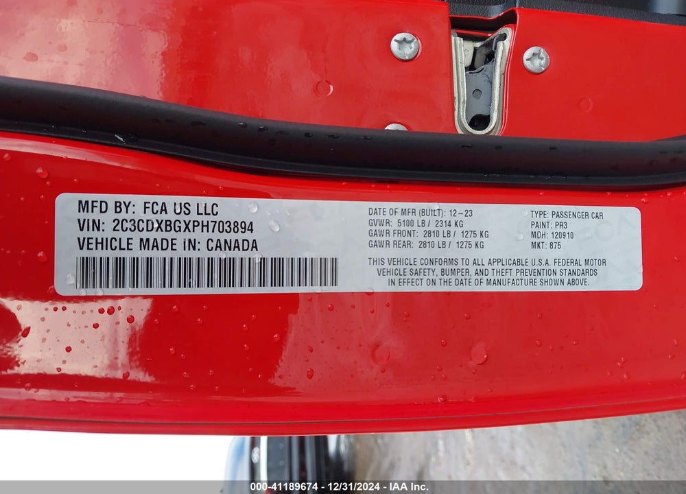 2023 DODGE CHARGER SXT VIN: 2C3CDXBGXPH703894