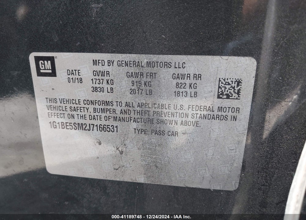 2018 CHEVROLET CRUZE VIN: 1G1BE5SM2J7166531