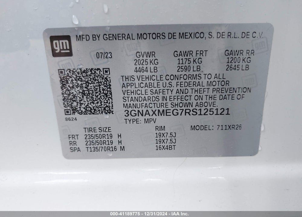 2024 CHEVROLET EQUINOX FWD RS VIN: 3GNAXMEG7RS125121