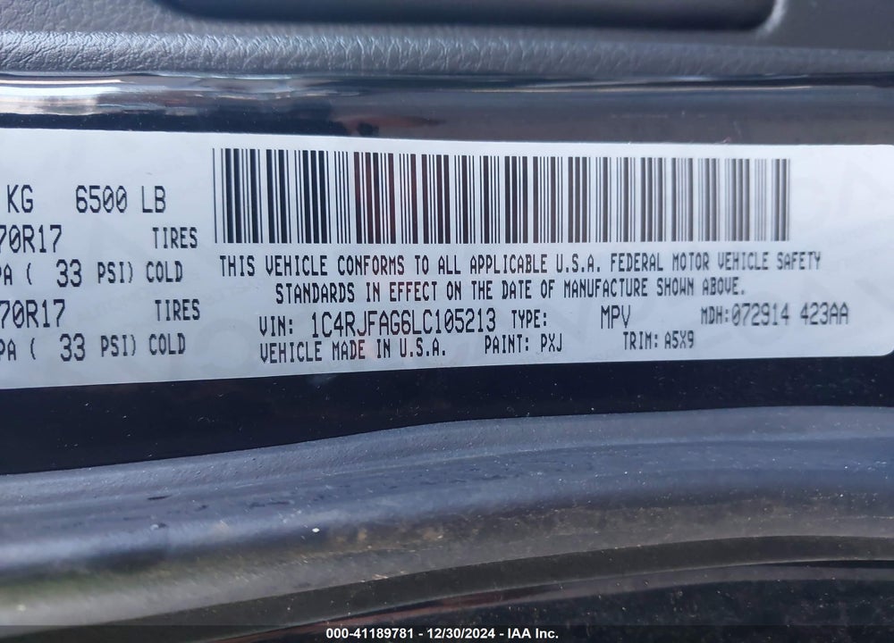 2020 JEEP GRAND CHEROKEE LAREDO E 4X4 VIN: 1C4RJFAG6LC105213