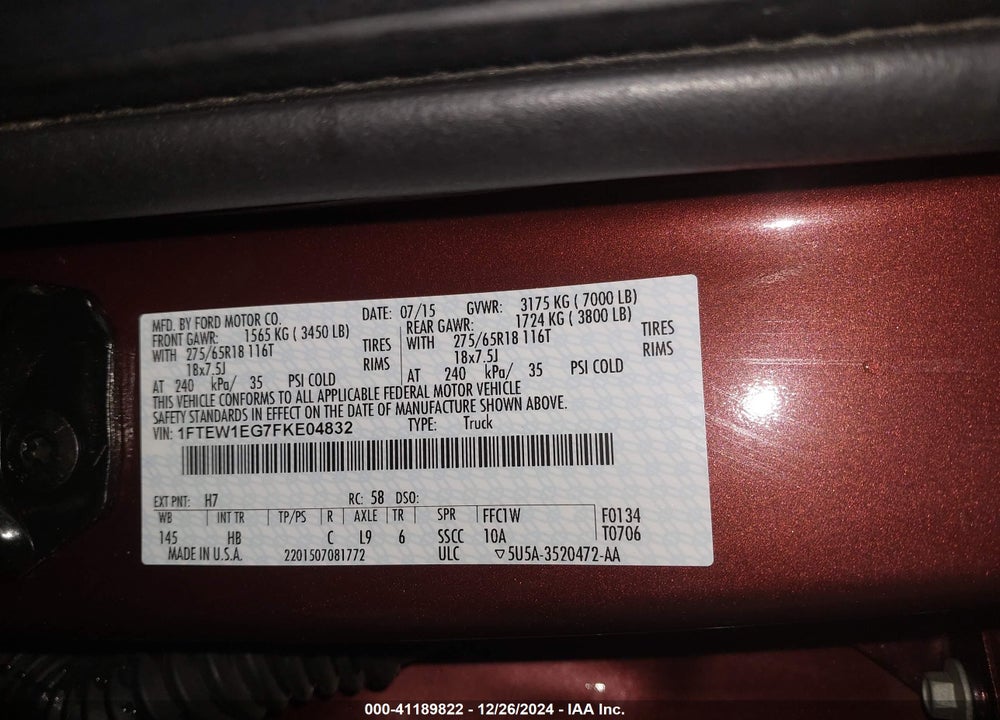 2015 FORD F-150 VIN: 1FTEW1EG7FKE04832