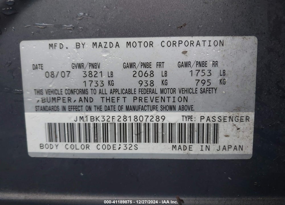 2008 MAZDA MAZDA3 VIN: JM1BK32F281807289