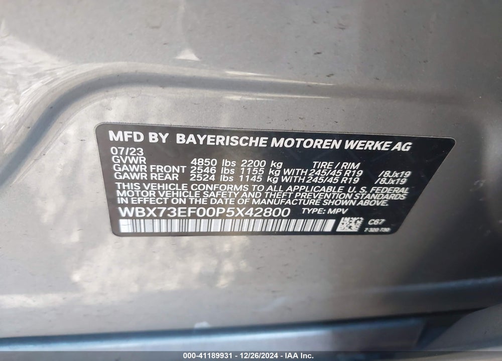 2023 BMW X1 XDRIVE28I VIN: WBX73EF00P5X42800