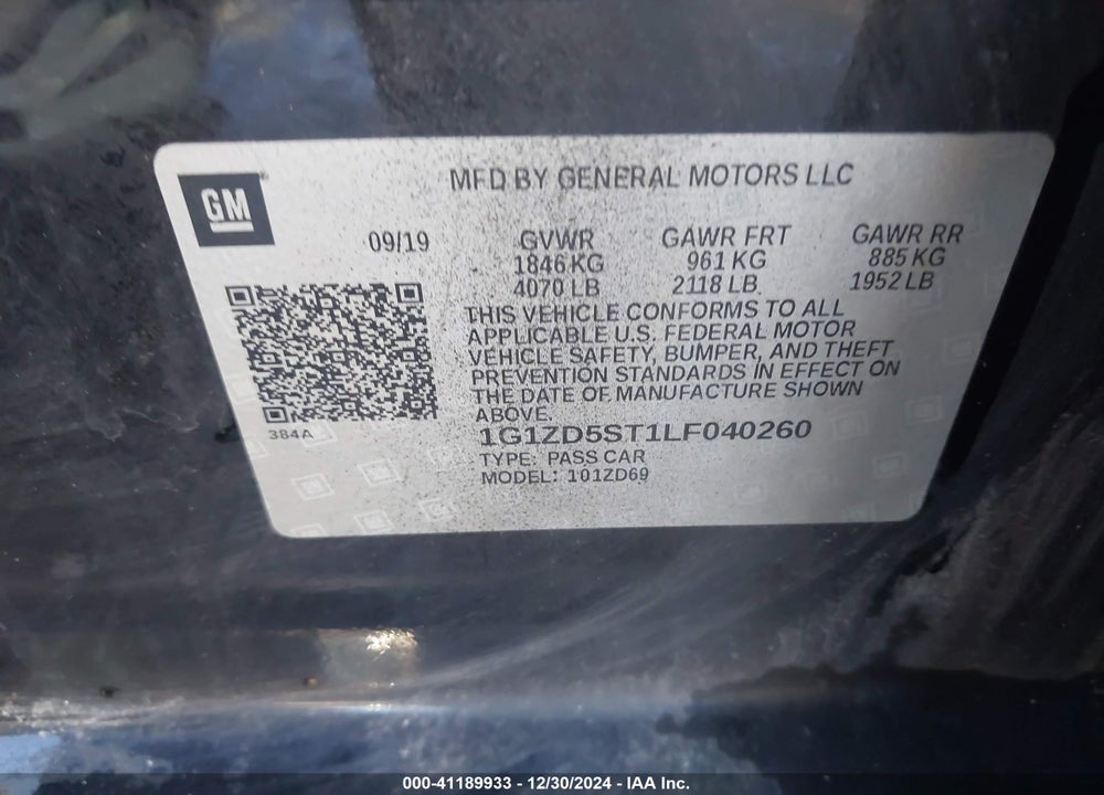 2020 CHEVROLET MALIBU VIN: 1G1ZD5ST1LF040260