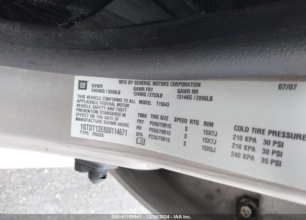 2008 GMC CANYON SLE2 VIN: 1GTDT13E888114671