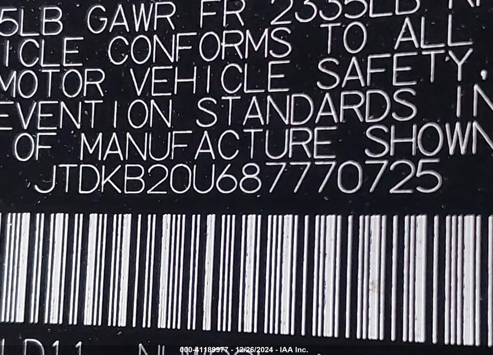 2008 TOYOTA PRIUS VIN: JTDKB20U687770725