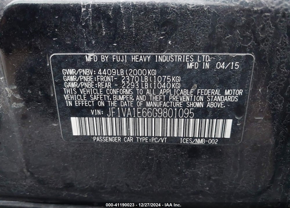 2016 SUBARU WRX VIN: JF1VA1E66G9801095