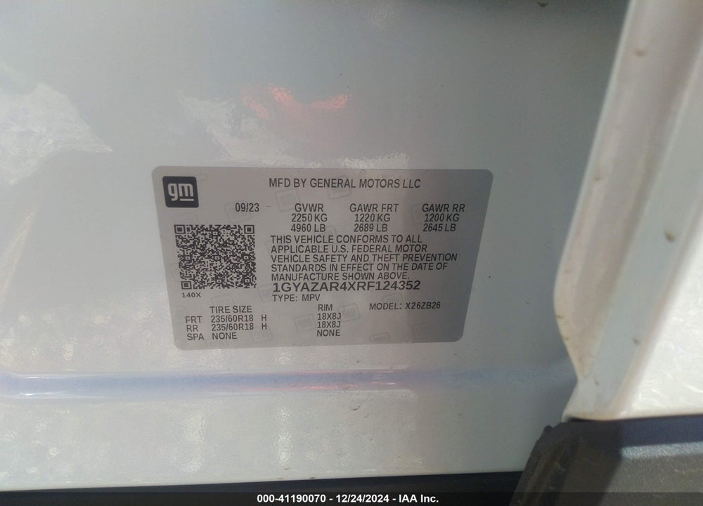 2024 CADILLAC XT4 FWD LUXURY VIN: 1GYAZAR4XRF124352