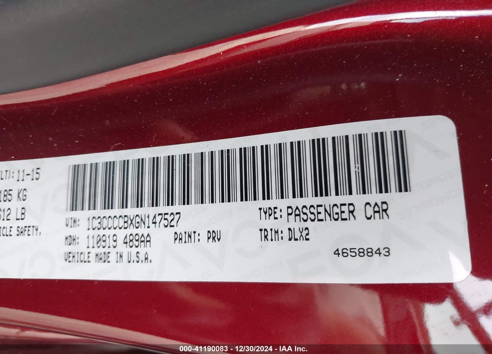 2016 CHRYSLER 200 C VIN: 1C3CCCCBXGN147527