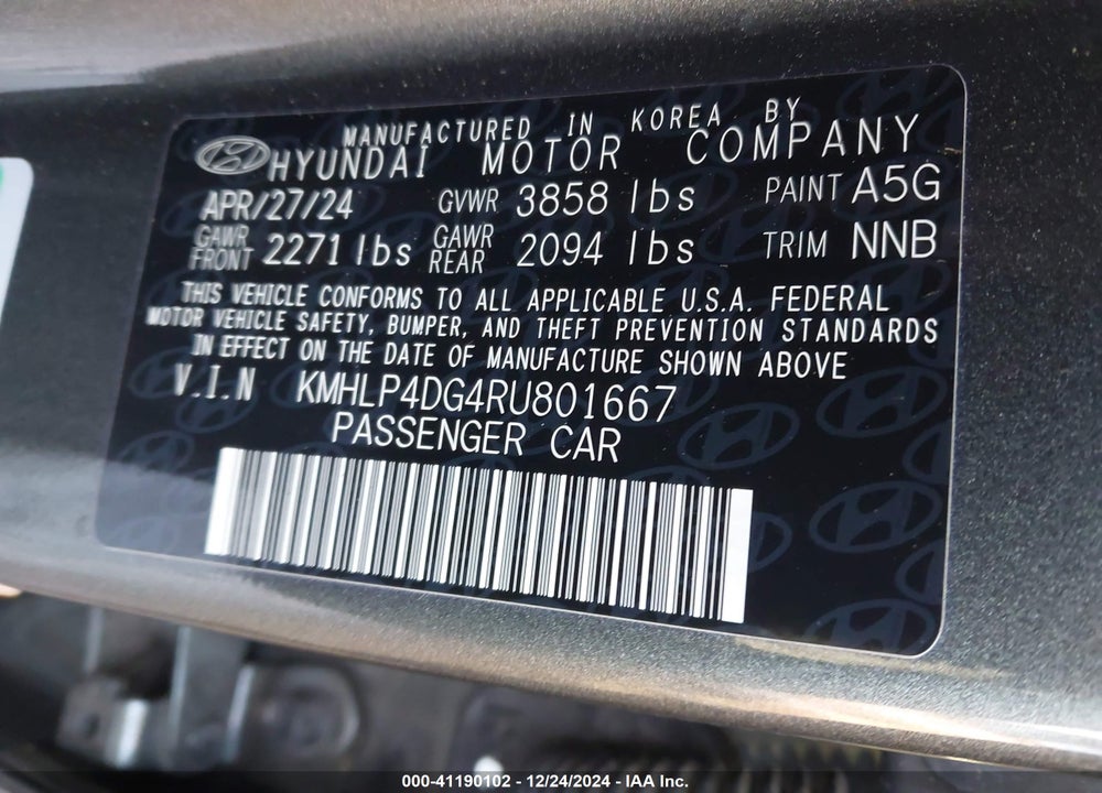 2024 HYUNDAI ELANTRA LIMITED VIN: KMHLP4DG4RU801667