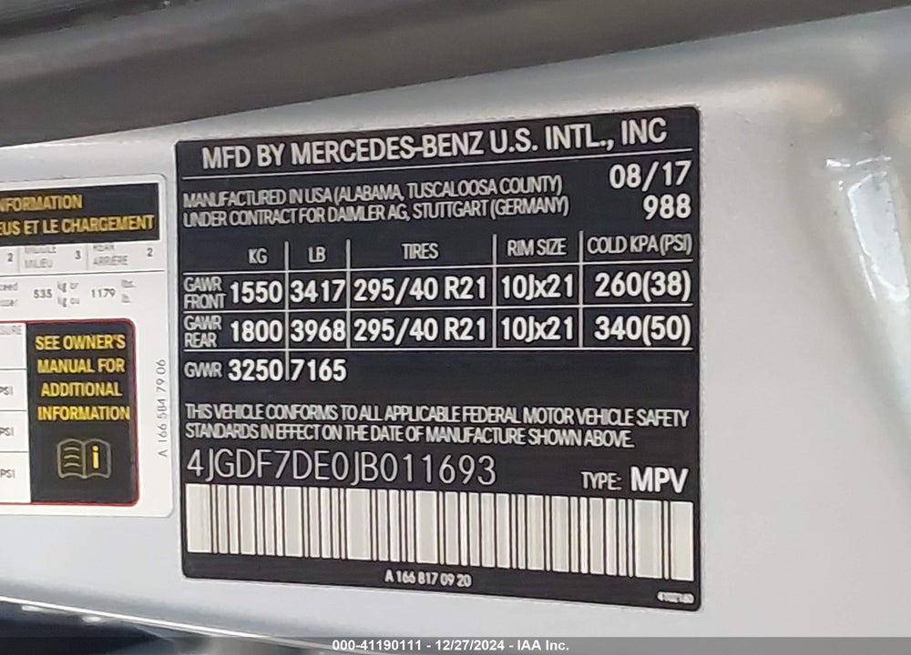 2018 MERCEDES-BENZ GLS 550 4MATIC VIN: 4JGDF7DE0JB011693