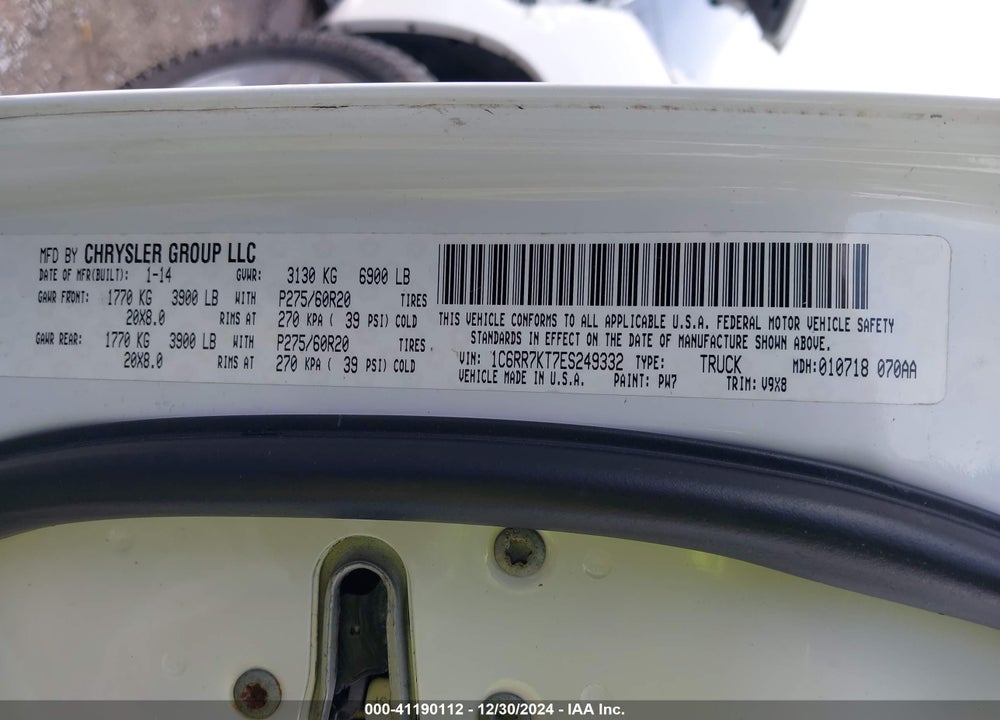 2014 RAM 1500 VIN: 1C6RR7KT7ES249332