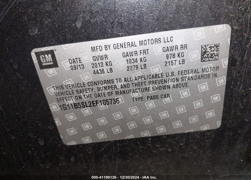 2014 CHEVROLET MALIBU VIN: 1G11B5SL2EF105736