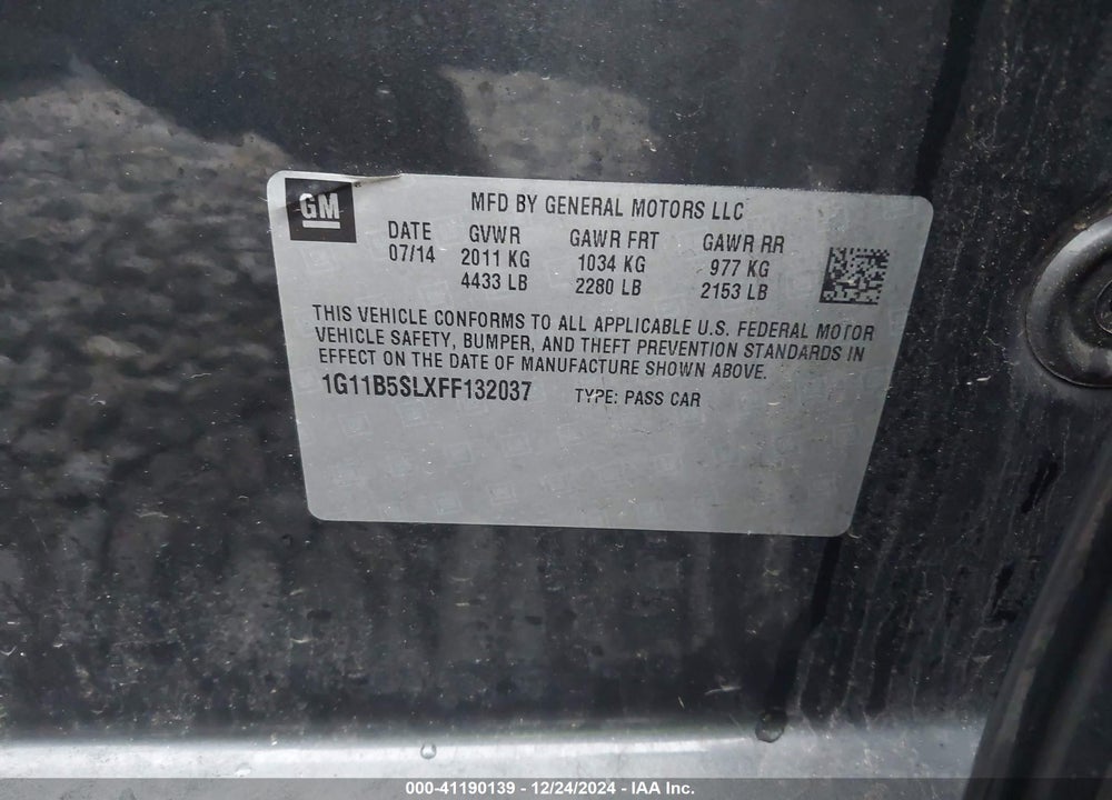 2015 CHEVROLET MALIBU LS VIN: 1G11B5SLXFF132037