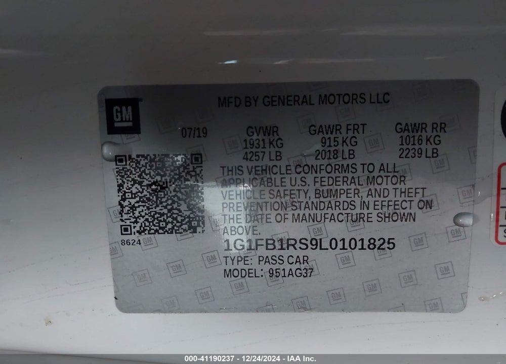 2020 CHEVROLET CAMARO VIN: 1G1FB1RS9L0101825
