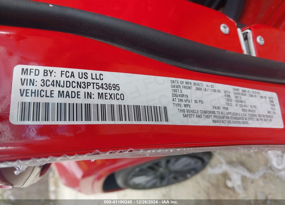 2023 JEEP COMPASS (RED) EDITION 4X4 VIN: 3C4NJDCN3PT543695