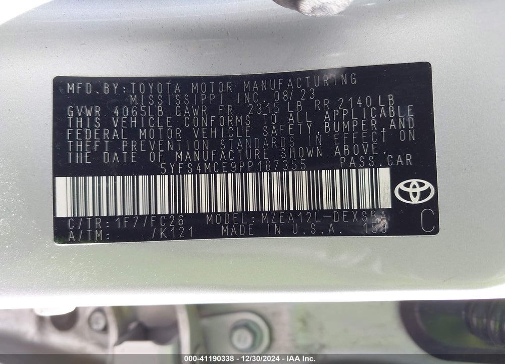 2023 TOYOTA COROLLA VIN: 5YFS4MCE9PP167355