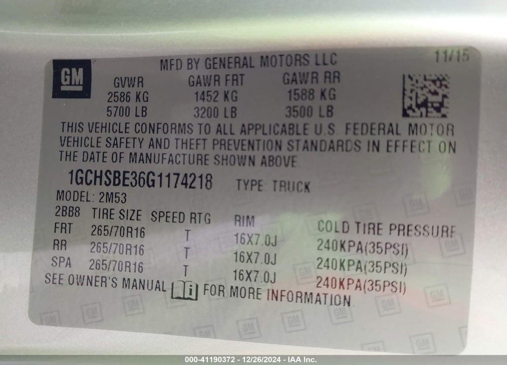2016 CHEVROLET COLORADO WT VIN: 1GCHSBE36G1174218