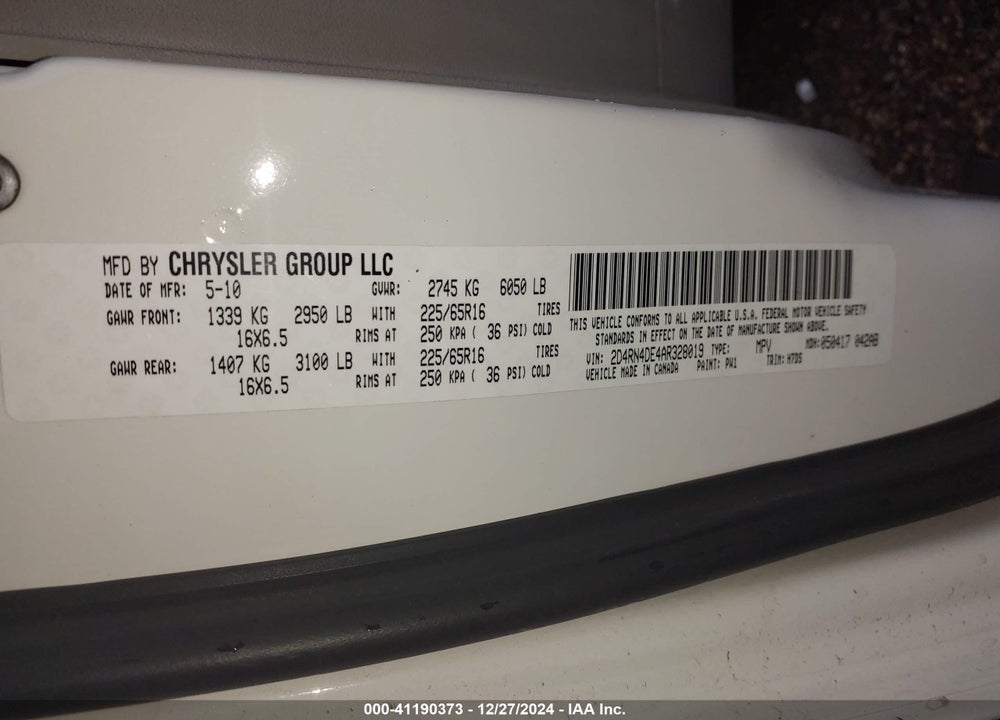 2010 DODGE GRAND CARAVAN SE VIN: 2D4RN4DE4AR328019