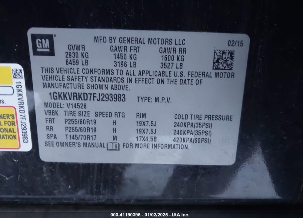 2015 GMC ACADIA SLT-1 VIN: 1GKKVRKD7FJ293983