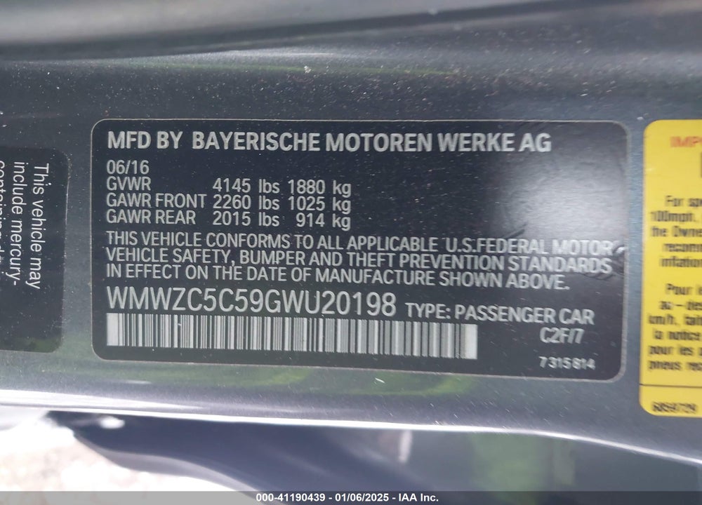 2016 MINI COUNTRYMAN COOPER S VIN: WMWZC5C59GWU20198