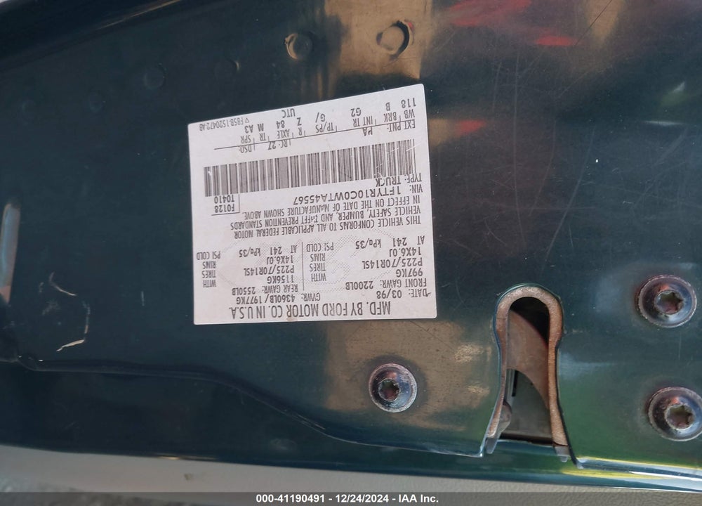 1998 FORD RANGER SPLASH/XL/XLT VIN: 1FTYR10C0WTA45567