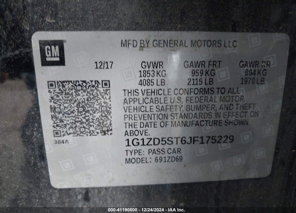 2018 CHEVROLET MALIBU LT VIN: 1G1ZD5ST6JF175229