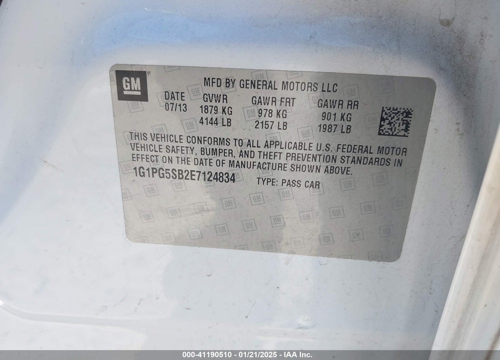 2014 CHEVROLET CRUZE LTZ VIN: 1G1PG5SB2E7124834