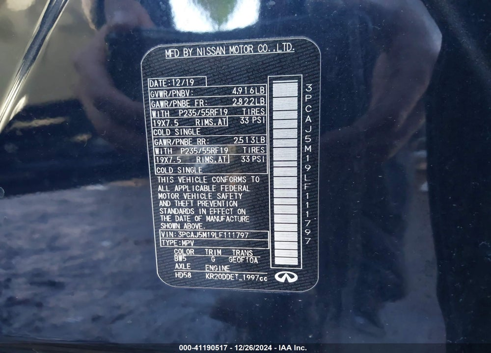 2020 INFINITI QX50 SENSORY VIN: 3PCAJ5M19LF111797
