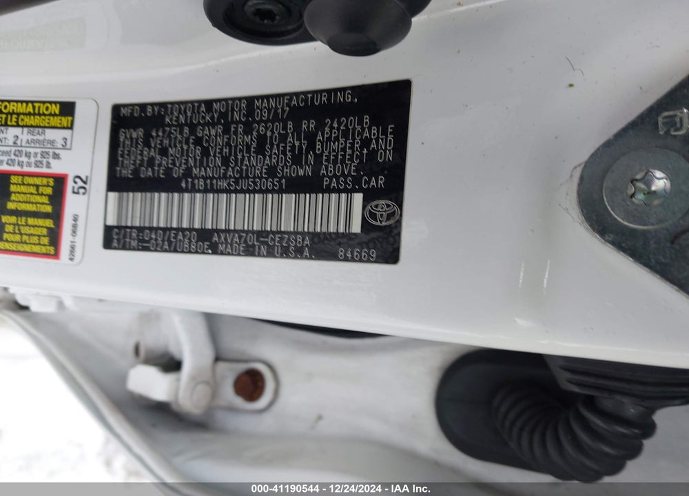 2018 TOYOTA CAMRY VIN: 4T1B11HK5JU530651