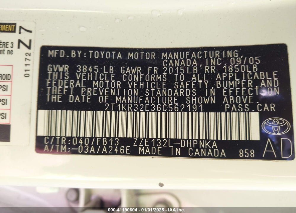 2006 TOYOTA MATRIX/XR VIN: 2T1KR32E36C562191