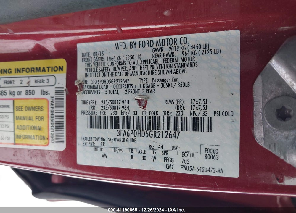2016 FORD FUSION SE VIN: 3FA6P0HD5GR212647