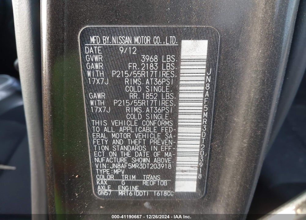 2013 NISSAN JUKE S VIN: JN8AF5MR3DT203918