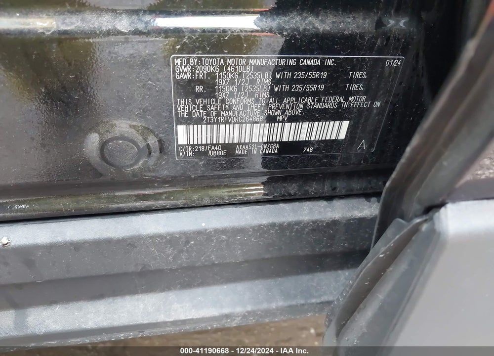 2024 TOYOTA RAV4 VIN: 2T3Y1RFV0RC264868