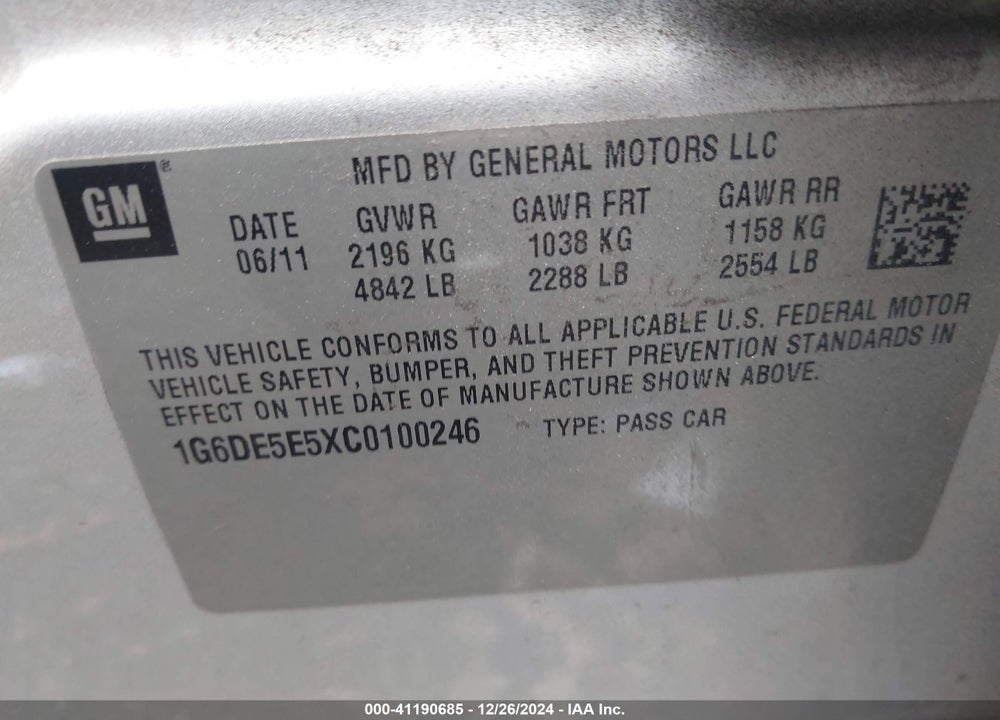 2012 CADILLAC CTS LUXURY VIN: 1G6DE5E5XC0100246