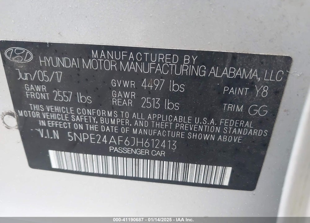 2018 HYUNDAI SONATA VIN: 5NPE24AF6JH612413