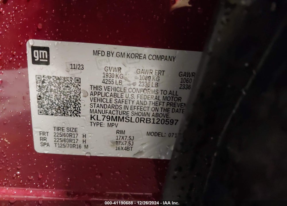 2024 CHEVROLET TRAILBLAZER FWD LS VIN: KL79MMSL0RB120597