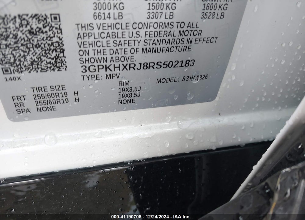 2024 HONDA PROLOGUE VIN: 3GPKHXRJ8RS502183