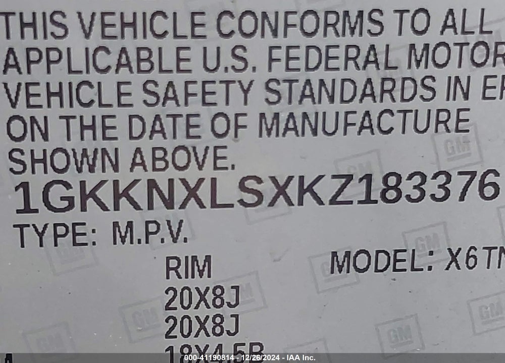 2019 GMC ACADIA DENALI VIN: 1GKKNXLSXKZ183376